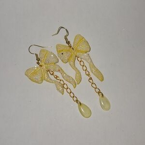 Sparkling Yellow Bow Drop Earrings